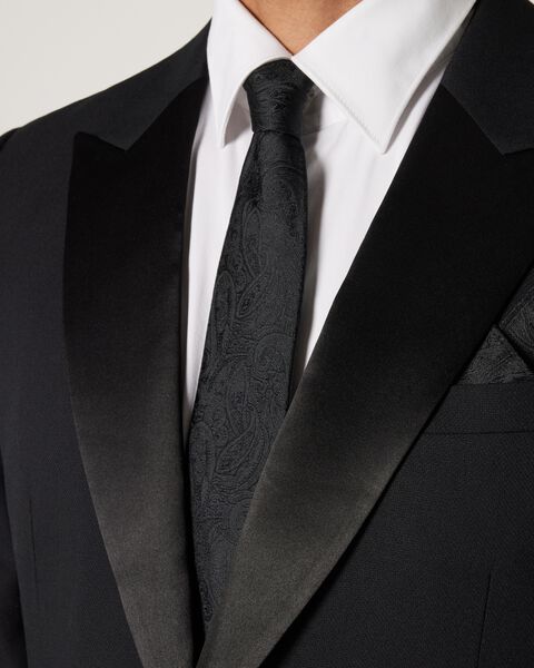 Silk Paisley Jacquard Tie, Black, hi-res